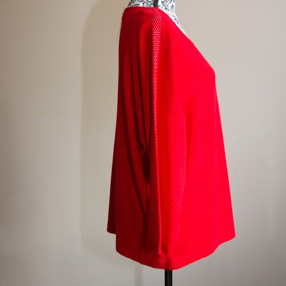 Calvin Klein 3/4 Sleeve Round Neck Dolman Sweater with Studd Sleeve - Red – XL - Picture 4 of 5